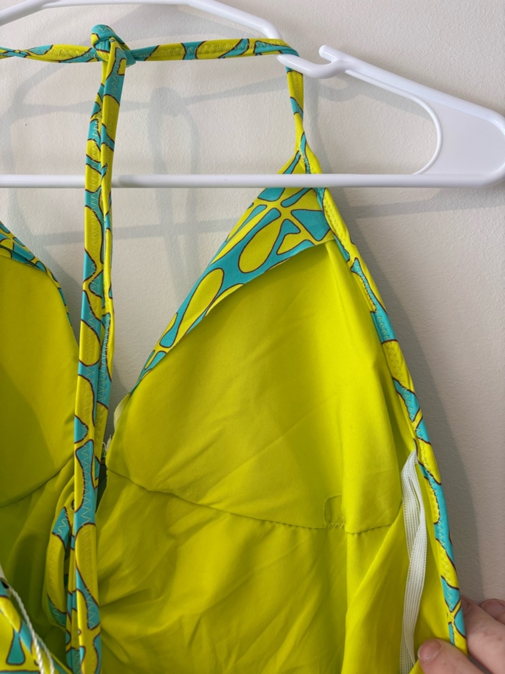 Trina Turk Teal and Lime Yellow Leaf-Print One-Piece Retro Swimsuit Size 10 - Picture 10 of 11